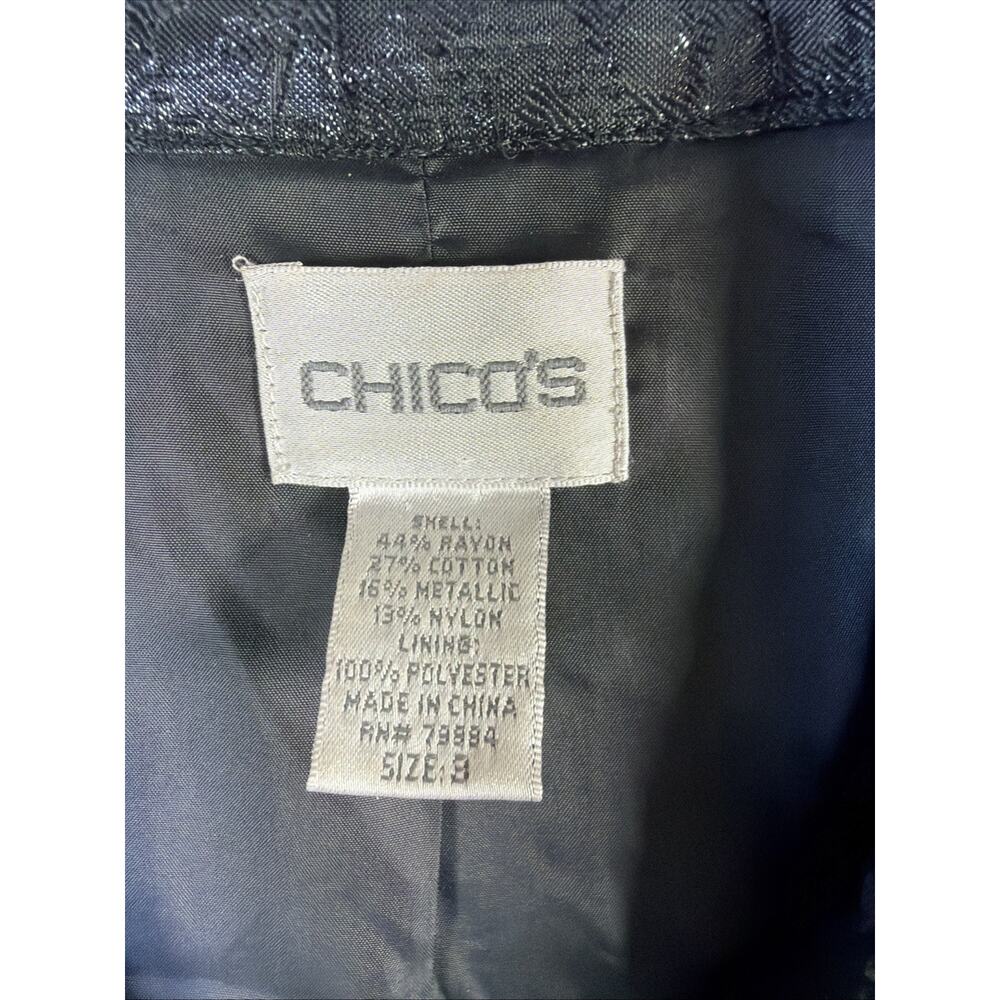Chico's 3 Small Black Jacket Trench shiny Quilted Lightweight Belted party XL - Picture 8 of 11